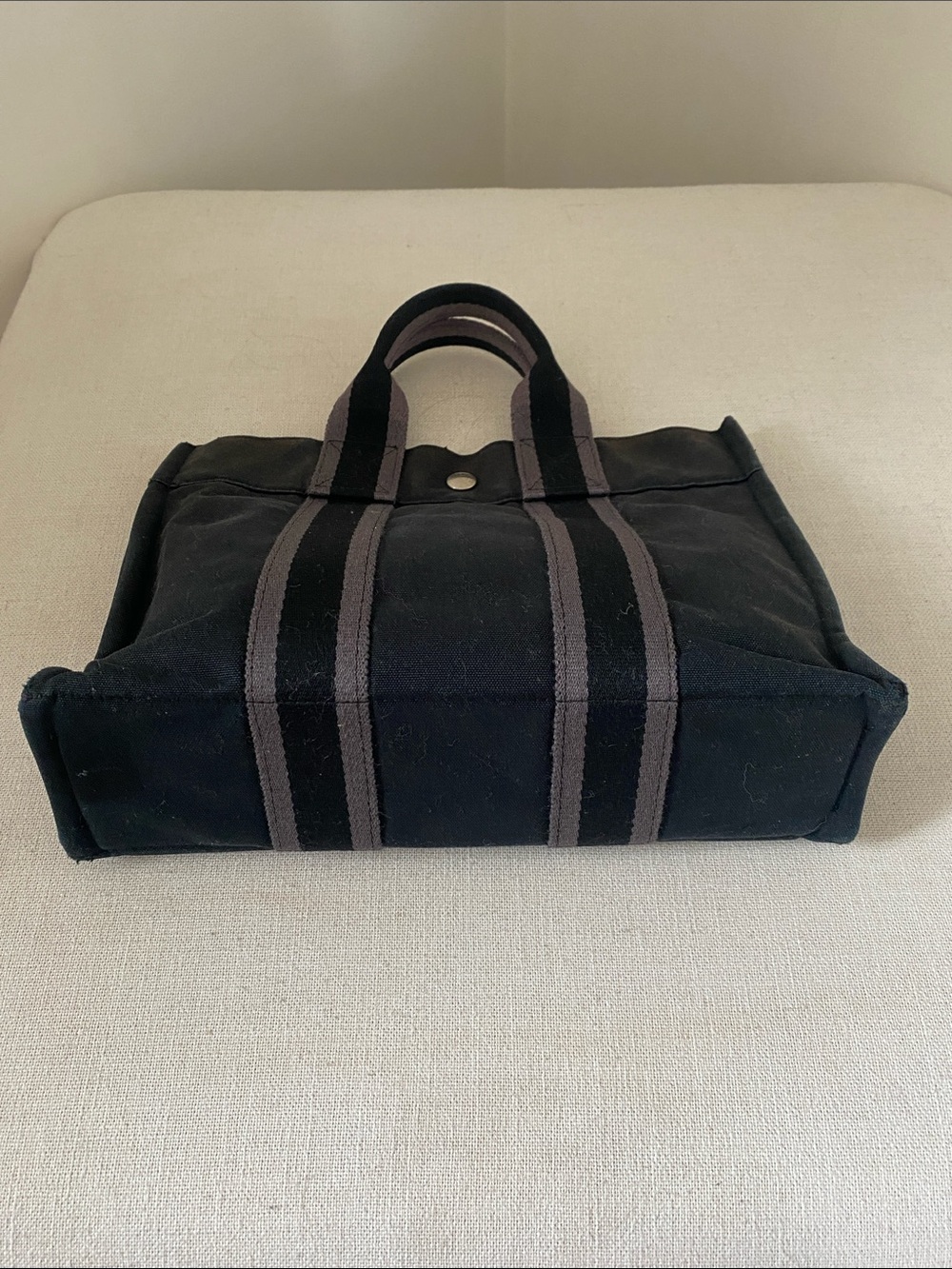 Authentic Hermès Fourre-Tout Tote Cotton Canvas | Washed Black + Grey - Picture 5 of 13